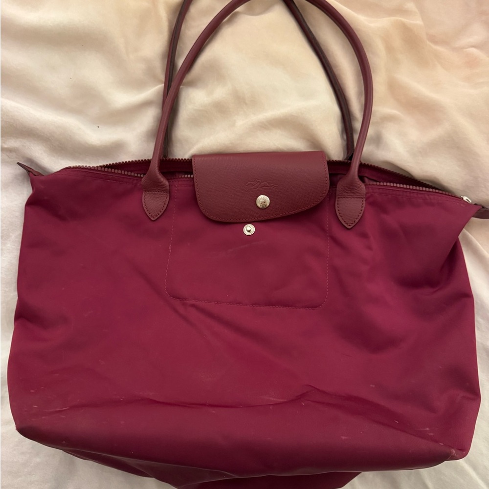 Longchamp Maroon Le Pliage Large Shoulder Tote